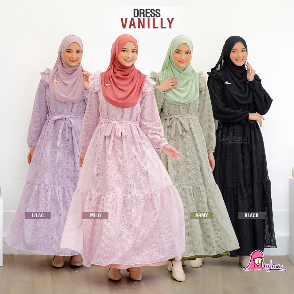 Vanilly Dress Brukat Cantik Gamis Muslimah Desain Elegan Original Miulan