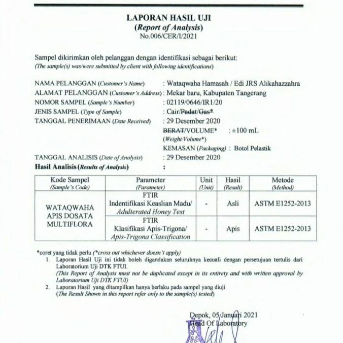 

Promo Awal tahun Madu Dorsata Multiflora Bersanad, Madu Lulus Lab Universitas Indonesia Promo Awal