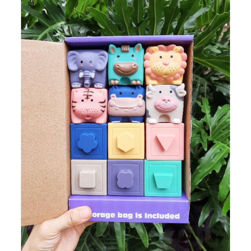 RESTOCK Softblock Mainan bayi Soft Building Blocks 12 pcs animals numbers