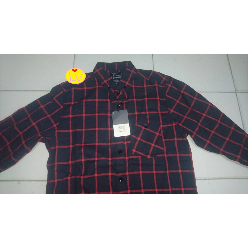 Kemeja Flanel Kemeja hitam garis merah
