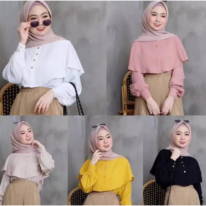 Astyanstores- NIKI BLOUSE || ATASAN MUSLIM TERBARU || BLUS WANITA LENGAN PANJANG - Mustard, One size