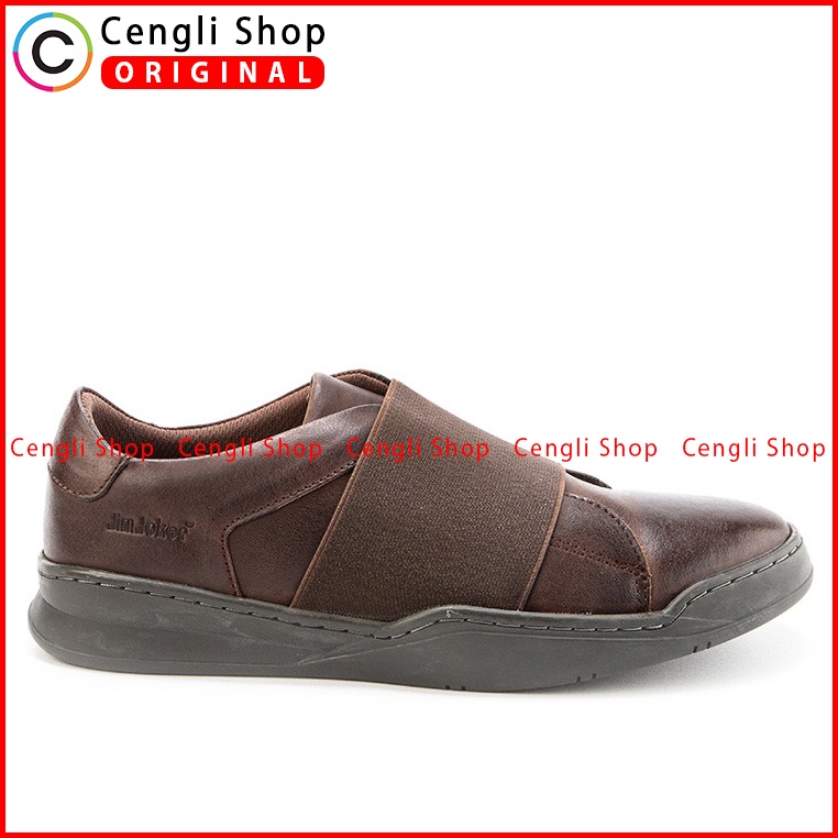 SEPATU SLIP ON JIM JOKER PRIA ORIGINAL CASUAL KULIT ASLI COKLAT JJ15