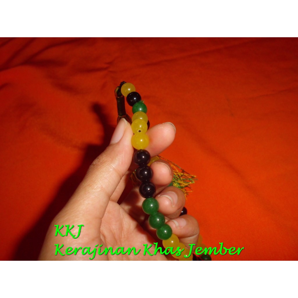 Tasbih  Kombinasi batu HIJAU GIOK ONIK dan YAKUT batu Proses 33 biji 7 mm