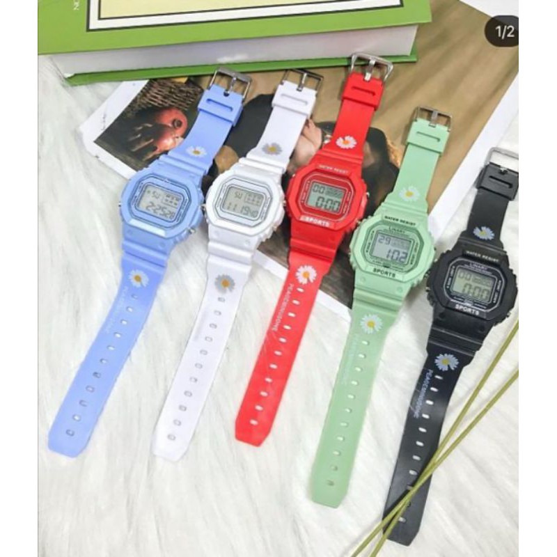 (Terima Cod)Jam Tangan Wanita Digital Sergi Bunga Model Korea Strap Rubber(Dikirim Jakarta)