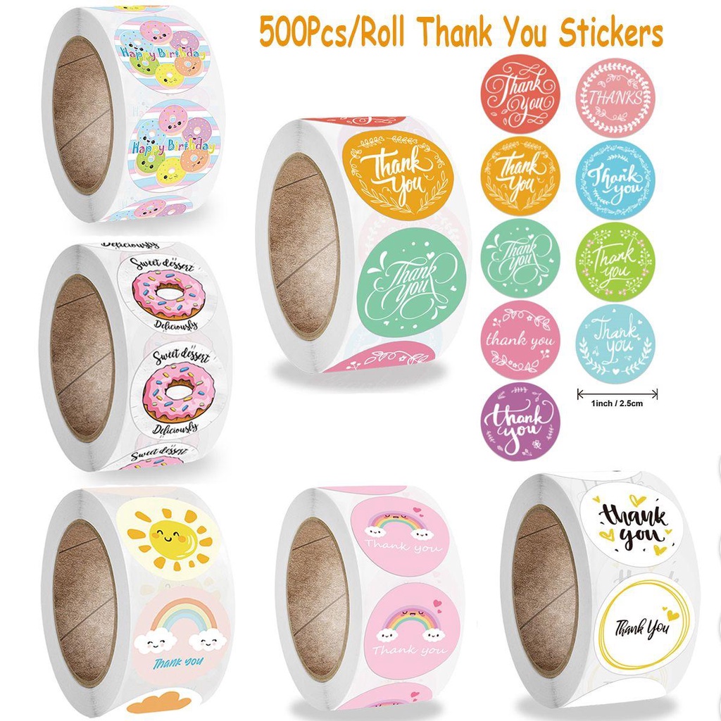 Stiker Nanas Thank You Perlengkapan Pesta Hadiah Dekorasi Sun Rainbow Donat Amplop Kemasan Segel Label