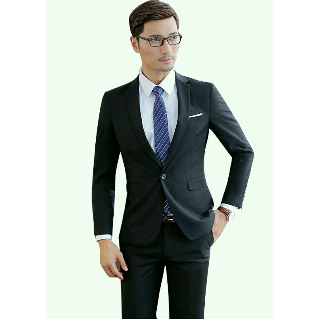 SETELAN JAS NIKAH PRIA NEW BLACKRAY 2IN1 INCLUDE CELANA BAHAN HIGH TWIST SEMI FORMAL SLIMFIT