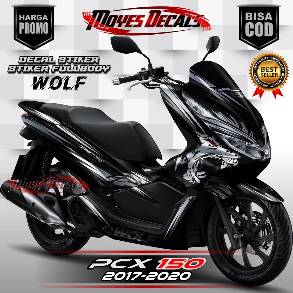 Decal Sticker Honda PCX 150 - Design Wolf Black White