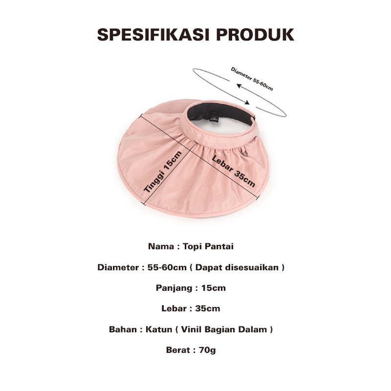 TOPI PANTAI WANITA VISOR LEBAR SUMMER SENAM OUTDOR LIPAT ANTI UV MATAHARI FASHION KOREA IMPORT ZV