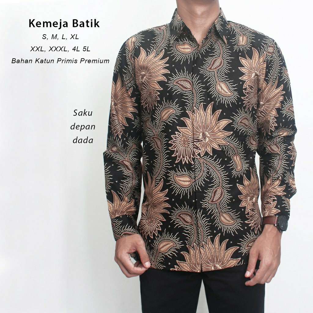 Risna Batik Biru Kemeja Batik Premium Lengan Panjang Pria