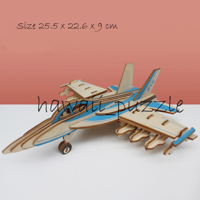 Puzzle 3D DIY bahan kayu model Pesawat Fighter F 18 mainan puzzle edukasi anak (kado &amp; pajangan)