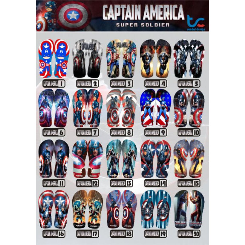 Sandal Custom karakter Captain Amerika FREE Custom Suka Suka Anak/Dewasa
