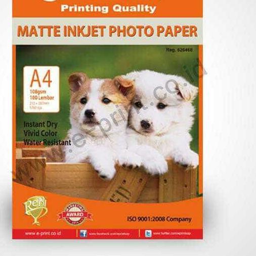 

☞ E-print matte inkjet photo paper kertas 108 gsm A4 isi 100 per pak ❄