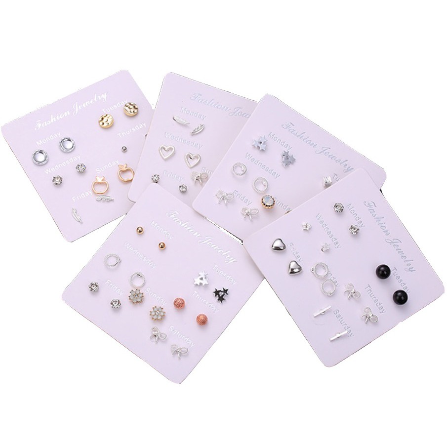 7 Pasang Anting Tindik Tusuk Set Satu Minggu Week Ins Gaya Korea Fashion Plug Earrings Korean Style