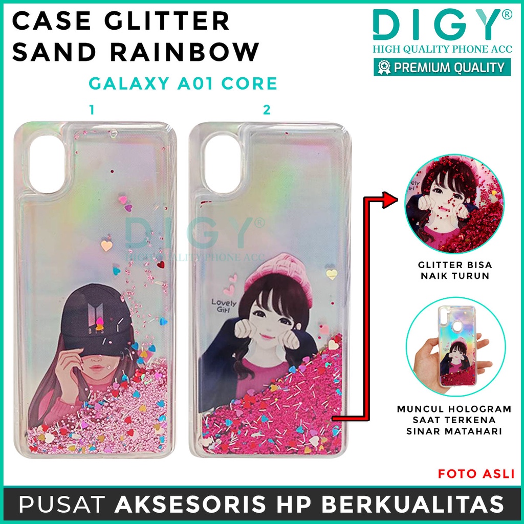 Case Samsung A01 CORE  Glitter Dynamic Liquid Quicksand Case Motif cewe heart bts