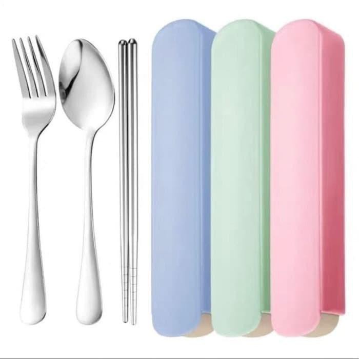 TRAVEL CUTLERY SET alat makan sendok garfu sumpit stainless Baru