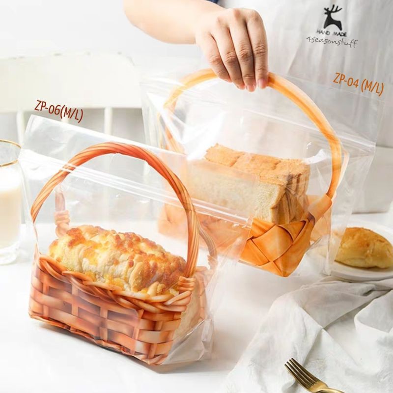 Plastik klip ziplock bag kemasan roti motif keranjang