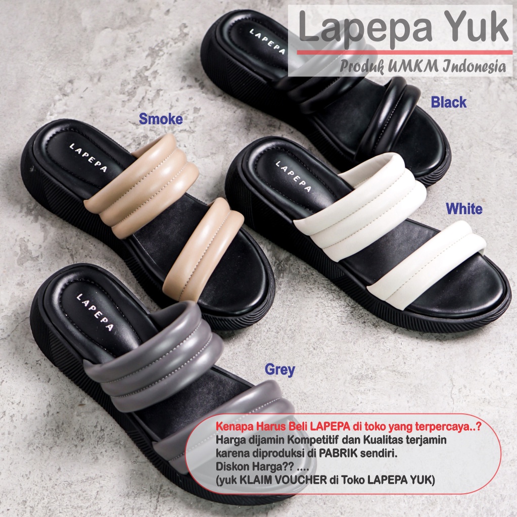 LAPEPA YUK - Sandal Wanita Wedges ZOYA  Sendal Cewek Platform Model Ban dua unik Lucu Kondangan Hak Tinggi 3cm Size 36 37 38 39 40 41 Pergi Jalan Casual Santai Rumah Slop Warna GREY Hitam Selop Premium Original Kekinian Terbaru Shoes Mall Official Store