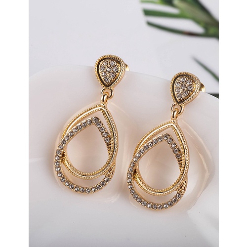 LRC Anting Tusuk Fashion Gold Color Geometric Drop Diamond P33531