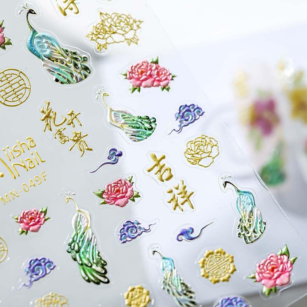 Mxbeauty Stiker Kuku Motif Burung Merak Gaya Cina Untuk Dekorasi Nail Art