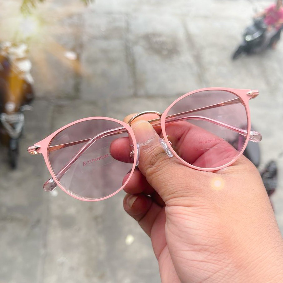 NEW KACAMATA PHOTOCROMIC 1326 WANITA PRIA TERBARU FRAME TITANIUM OPTIK FASHION VINTAGE BLUERAY-PINK GOLD