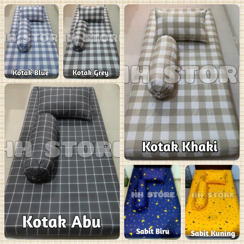 Sprei Set Aesthetic Korea Kekinian Monokrom 140x200x20 Monochrome Kotak Hitam Besar dan Abu