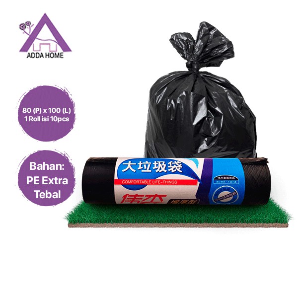 Adda Home - Kantong Plastik Sampah Extra Tebal Ukuran Besar 80x100cm (1 Roll Isi 10pcs)