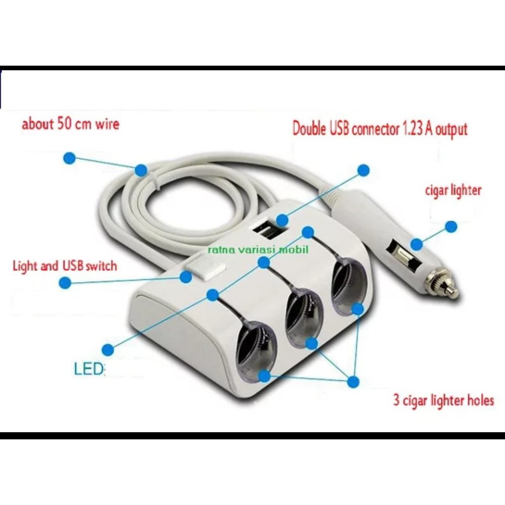 soket lighter led colokan lighter 3 lobang pemantik rokok colok lighter penambah daya usb MOBIL