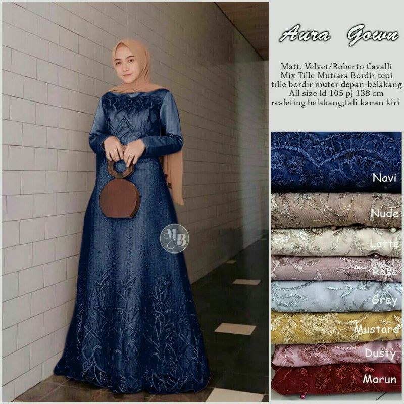 KHUSUS GROSIR Gamis Brokat Aura Gown • Gamis Syar'i • Tile mutiara mix velvet saten