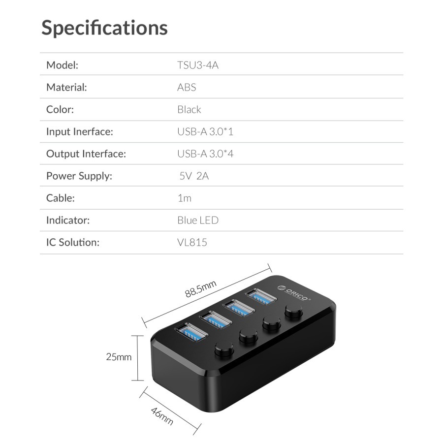 ORICO TSU3-4A 4 Port USB3.0 HUB