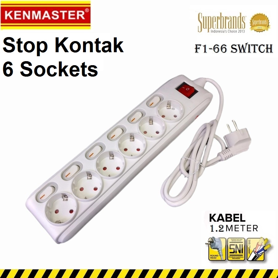 Stop Kontak Kenmaster Colokan Listrik 6 lubang 6 switch F1-66