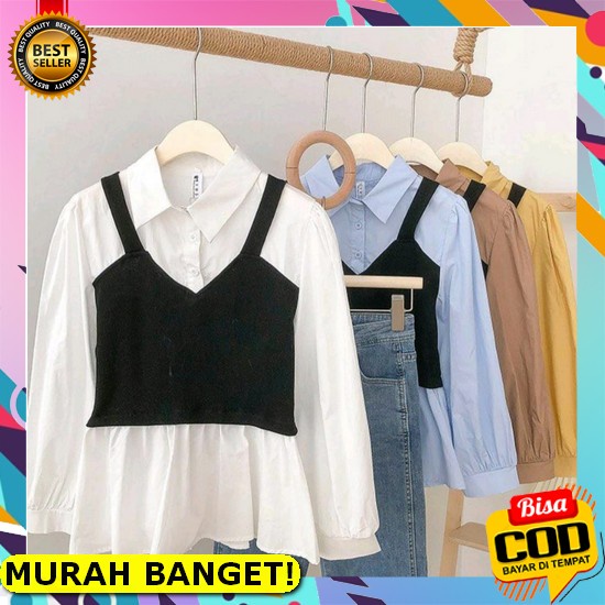 Zayla Top - Blouse Import Gaya Korea Model Lengan Balon Tile Dot - Baj [Cod] Fesha Blouse Atasan To