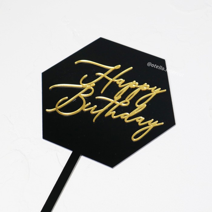 Premium Cake Topper Hexagon Happy Birthday Akrilik 2 Layer Timbul Caketopper Hiasan Kue Ulang Tahun