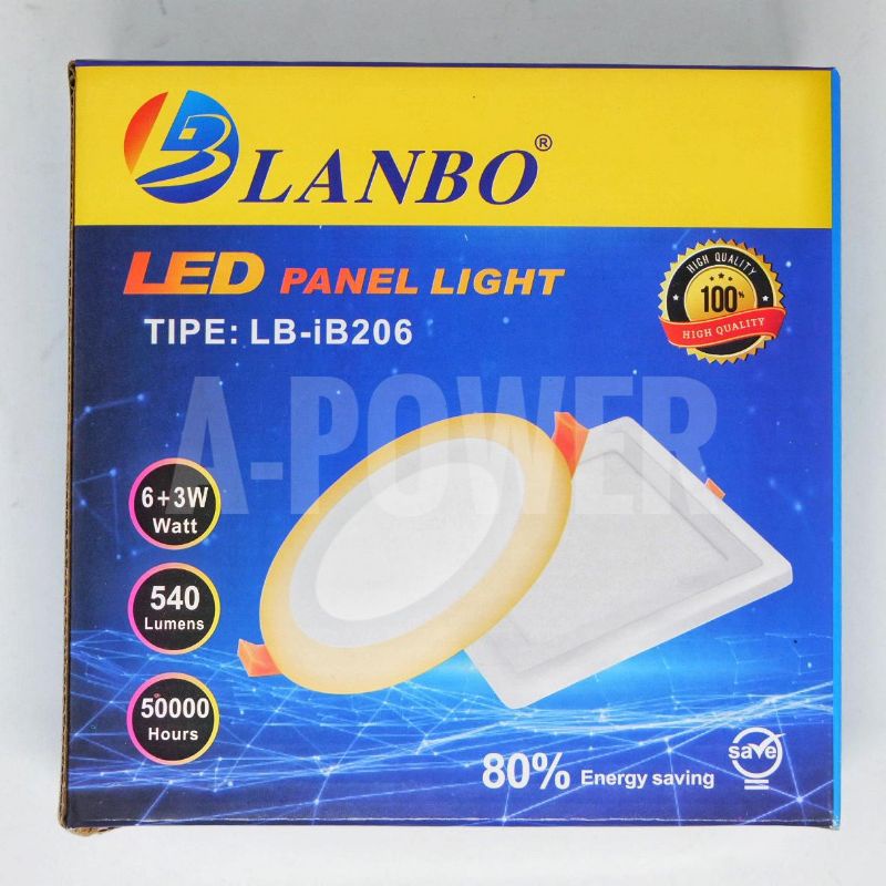 Lanbo - LED Downlight IB Inbow 6+3W Putih Biru (Kotak / Bulat)