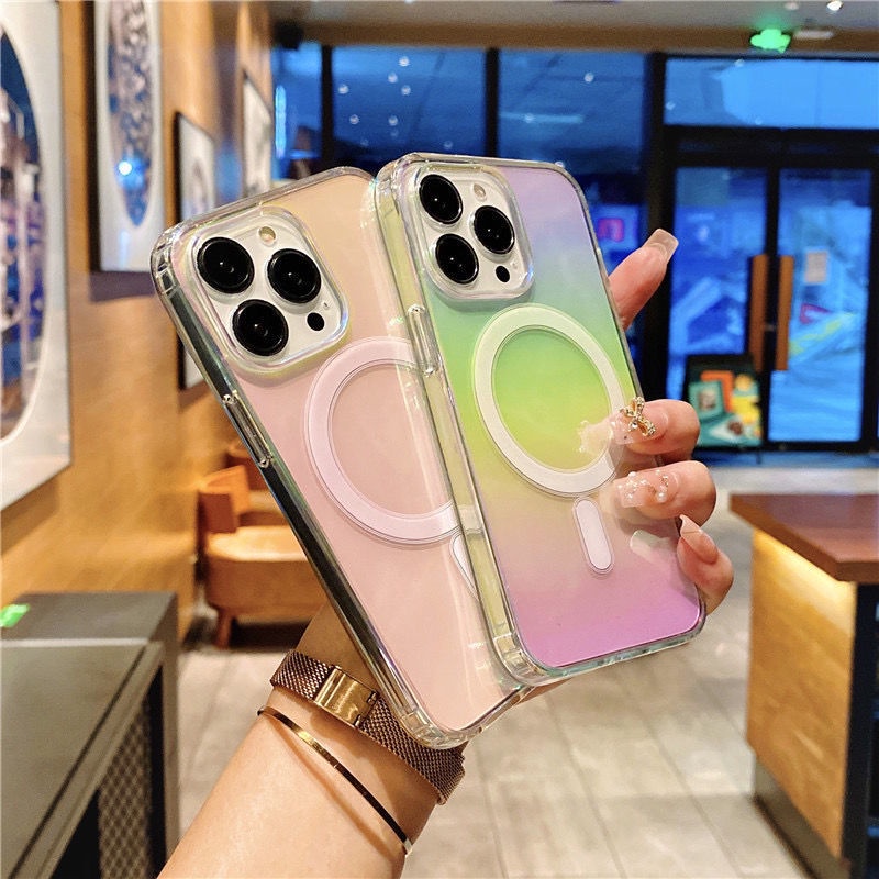 Case Magnetik Laser Warna-Warni Untuk iPhone 12 13 14 11 Pro Max X Xs Max Xr reyv