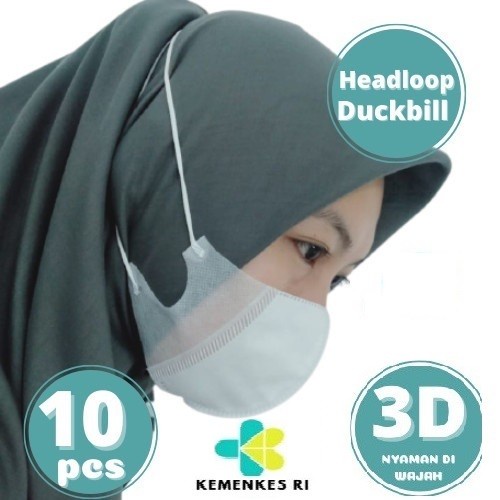 Masker Hijab DUCKBILL KEMENKES isi 10 Masker Headloop Masker 3 Ply ORLEE Masker 3D Masker Mulut