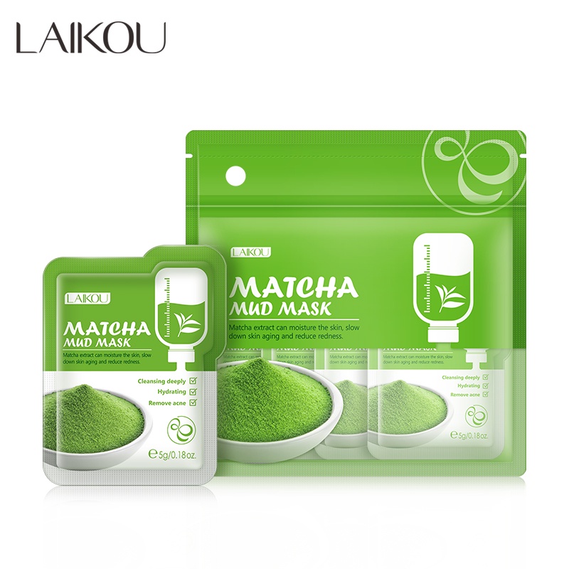 LAIKOU Matcha Pembersih Mud Mask Pengontrol Minyak Mengurangi Jerawat Komedo 12pcs