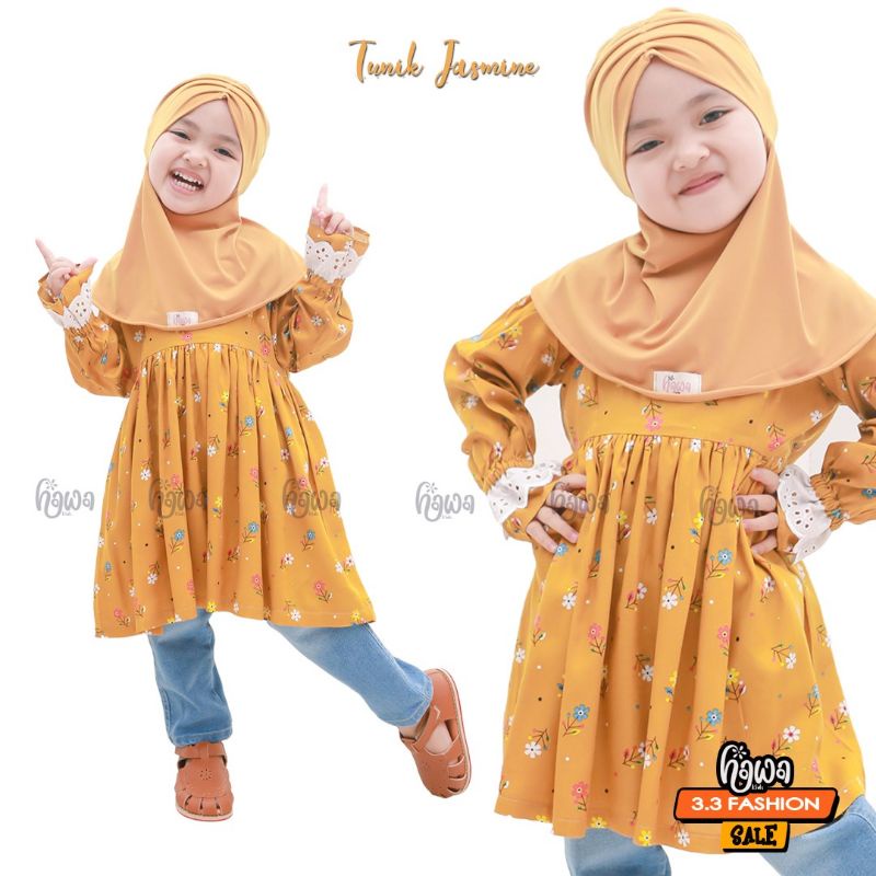 Tunik Anak Perempuan Jasmine Tunik ORI Hawa Kids Bahan Rayon Motif Premium Size S M L XL