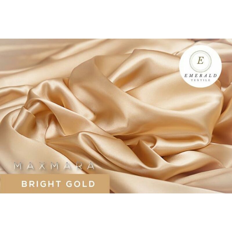 ( BUKAN HIJAB ) SETENGAH METER Kain Satin  Charmuse Maxmara Silk Premium - Bright Gold/Light Gold ( HARGA PER 50cm KAIN )