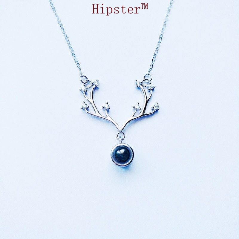 Vintage Obsidian Antlers Pendant Fashion Temperament Clavicle Chain