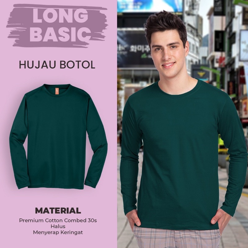 KAOS POLOS COTTON COMBED 30S LENGAN PANJANG-HIJAU BOTOL (PJG)