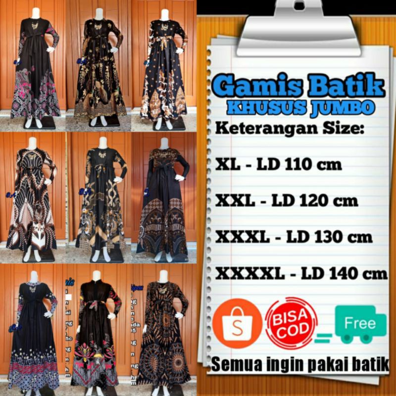 GAMIS BATIK JUMBO LD 110 LD 120 LD 130 LD 140 SUPER JUMBO MOTIF TERBARU 2020 TERLARIS|BISA COD