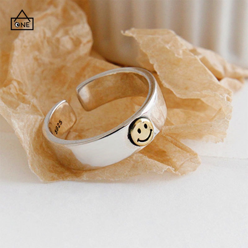 COD❤Cincin Unisex Smiley Korea Aksesoris Cincin Terbuka Multilayer Retro A one