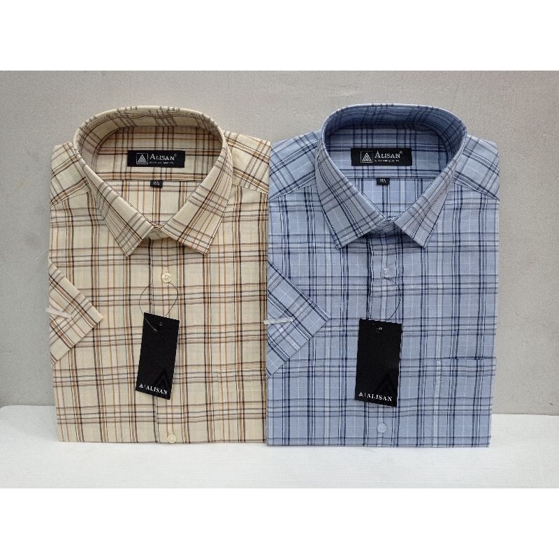 Alisan Kemeja Lengan Pendek Motif Kotak-Kotak Reguler