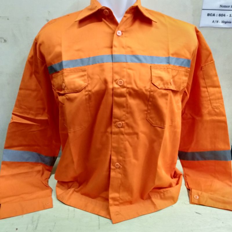 Baju Safety Lengan Panjang K3 Proyek/ Kemeja Sefty Kerja K3 Lapangan Bahan Drill Logo