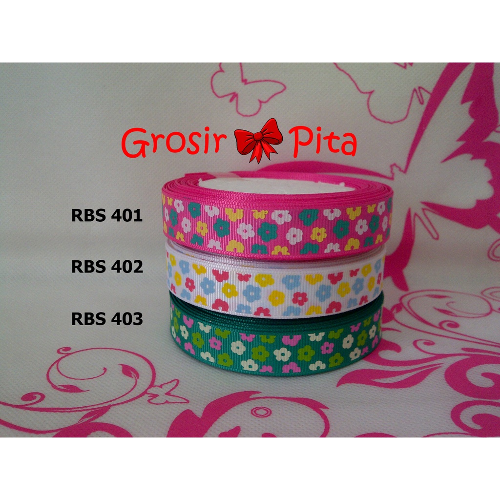 

(25 yard) Pita Grosgrain Motif Bunga RBS 401,402,403 | Toko Bahan Craft | Grosir Pita