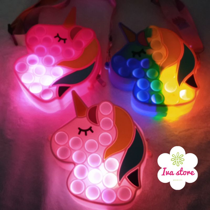 Tas Pop it  LED Unicorn hello kitty Mini