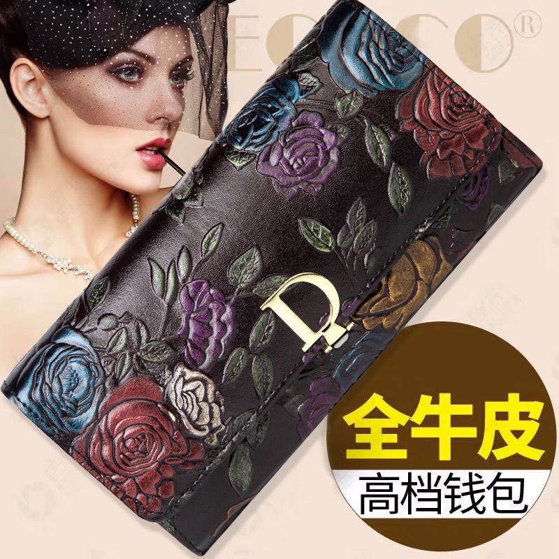 Dompet Panjang Kulit Asli Multifungsi Motif Bunga  Mawar  