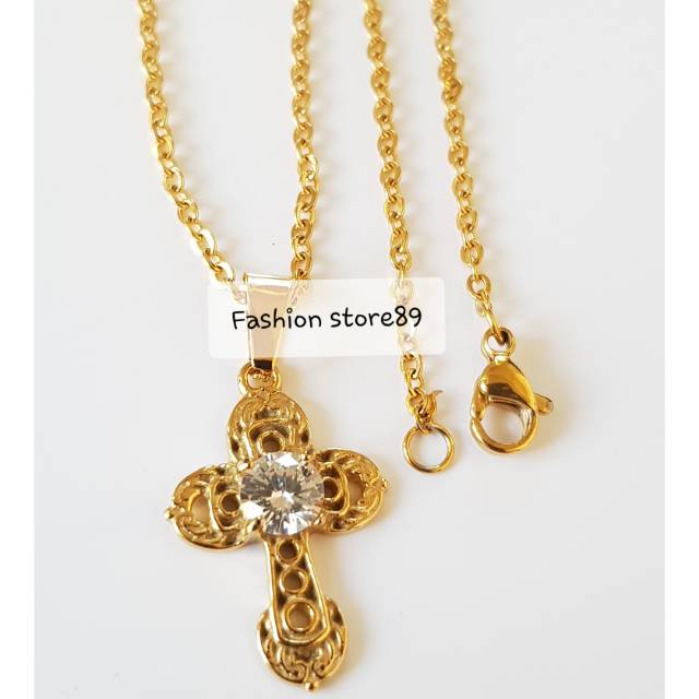 Kalung fashion salib / kalung titanium gold import antikarat KS06