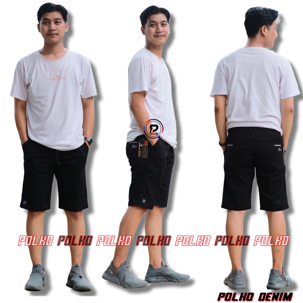 Celana Chino Pendek Pria Pinggang Karet 27-44 Original POLHO