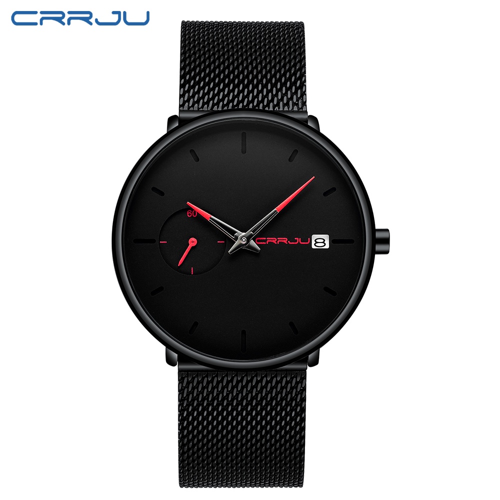 CRRJU Jam Tangan Pria Mode Santai Simple Dial Tali Jala Tahan Air Jam Tangan Automatic Date Watch